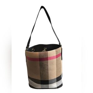Beige and Black Plaid Shoulder Bag